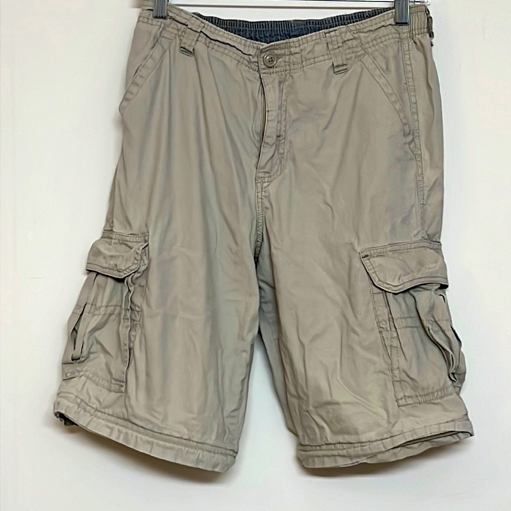 🌞 Faded Glory Tan beige cargo utility shorts big expandable pockets boys L